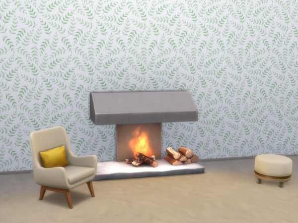 Sims 4 — Green Leaves Wallpaper by curlyjet — Contemporary wallpaper of small green leaves on white background.