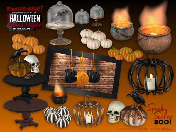 Sims 4 — Boo! Spooky Soiree - Decor Skull Crow Moss Pumpkin by SIMcredible! — It's Halloween time and we brought several