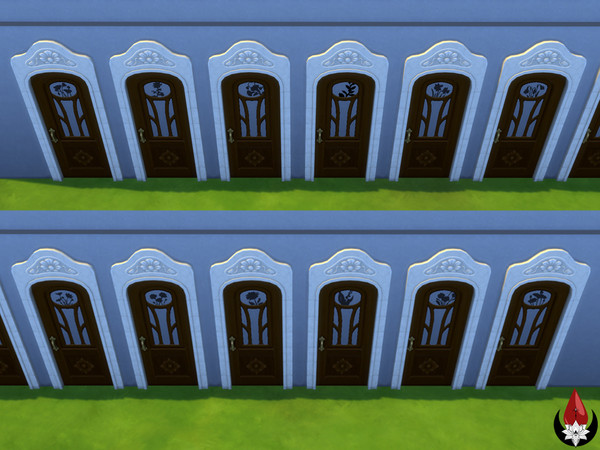 Sims 4 — Door with Silhouette Birth Flowers - Black [DS] by Dark Song — Single magical door with silhouette birth