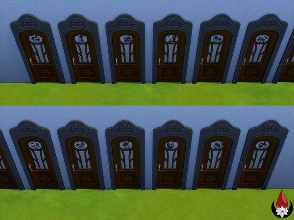 Sims 4 — Door with Silhouette Birth Flowers - Grey [DS] by Dark Song — Single magical door with silhouette birth flowers.