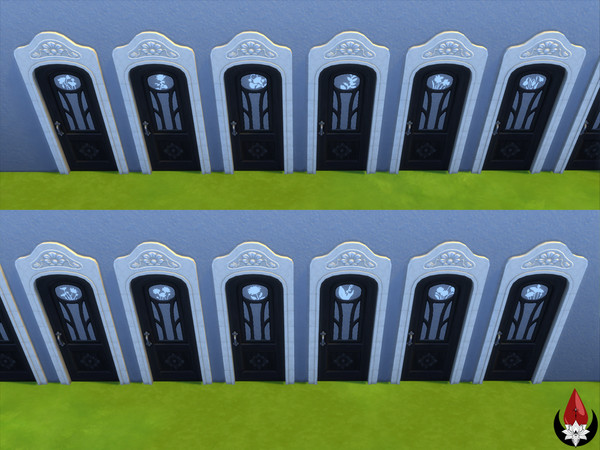 Sims 4 — Door with White Silhouette Birth Flowers [DS] by Dark Song — Single magical door with silhouette birth flowers.