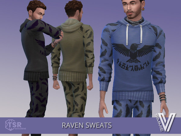 Sims 4 — Raven Sweats by SimmieV — A raven themed outfit that can be casual, cozy or cardio. Available in 8 swatches.