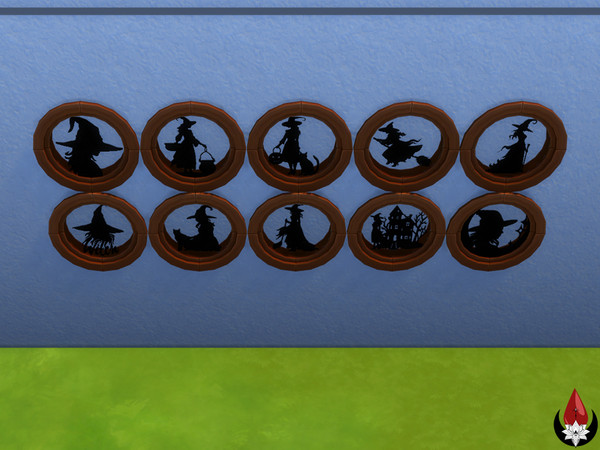 Sims 4 — Witchy Silhouettes - Brown [DS] by Dark Song — Window with Silhouettes of Witches.
