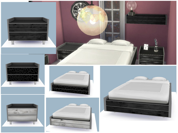 Sims 4 — Utopie Nightstand by AYM_Aurely — Full bedroom Utopie. 3 different colors
