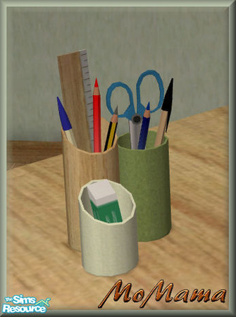 Sims 2 — NK Sintesi Study Green - Pen Holder by MoMama — A pen holder for your office in green and light medium wood.