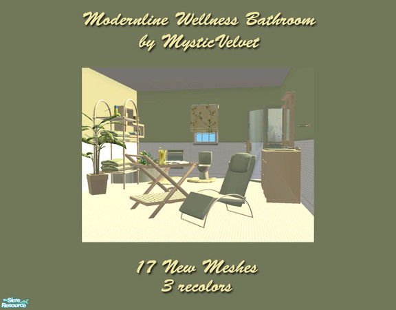 Sims 2 — Modernline Wellness Bathroom by MysticVelvet — There are 17 new meshes to this set and 3 recolors, the recolors