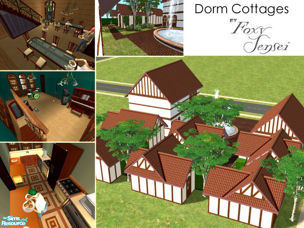Sims 2 — Ivy Dorm Cottages by foxysensei — Beautiful mini-campus on which students are provided with their won cottage