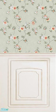 Sims 2 — Panel wall set - Individual Item by annefranzen — Wall paper with flowers on green bottom and white panel.