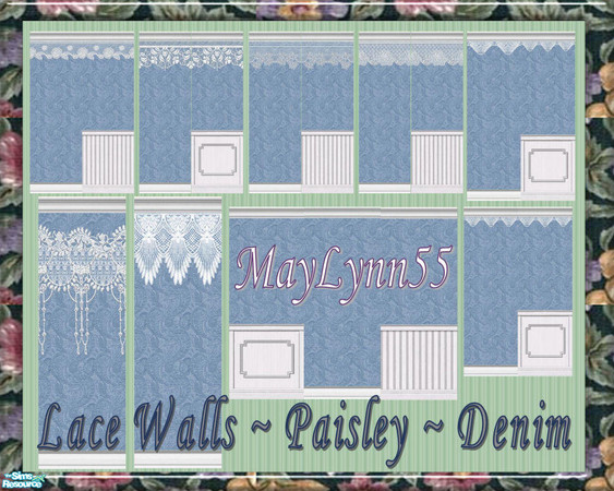 Sims 2 — Lace Walls ~ Paisley ~ Denim by maylynn55 — These walls are all denim with a paisley background. Made by