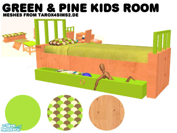 Sims 2 — Green & Pine Kids Room - Bed by agaliha5 — Meshes are by tarox4sims2.de. you MUST download those meshes or