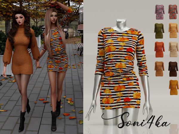 Sims 4 — Simple autumn dress by Soni4kaaaa — Female Teen to Elder new mesh