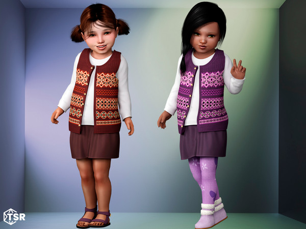 Sims 4 — Hisako - Colorful patterned vest set by Garfiel — This charming set features a vibrant vest with intricate