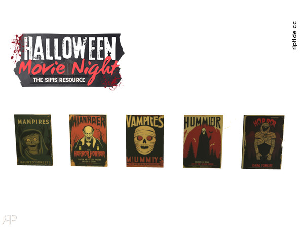 Sims 4 — Riptide CC- Witching Hour Dining Set Classic Horror Movie Posters by Riptidecc — This collection captures the
