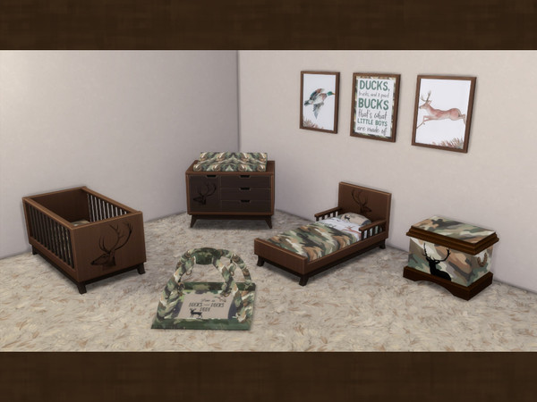 Sims 4 — Hunter Crib [chicchatter87] by chicchatter872 — Recolored Nursery Set in a Hunter Theme Includes: Crib,Changing