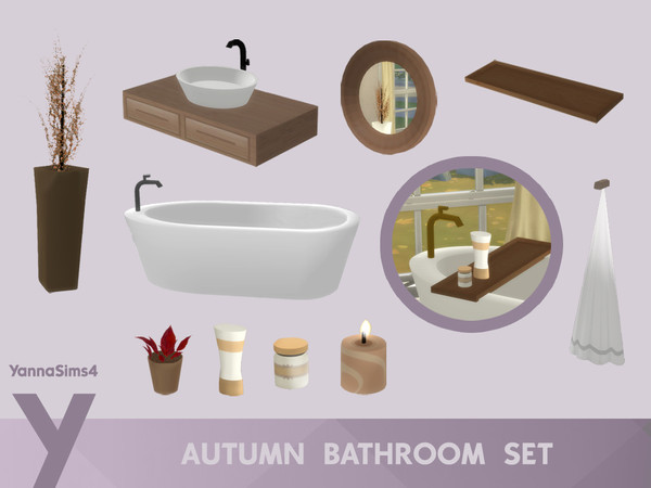 Sims 4 — YannaSims4 Autumn Bathroom Set Mirror by YannaSims4CC — The set includes 10 items: Bathtub (6 swatches)
