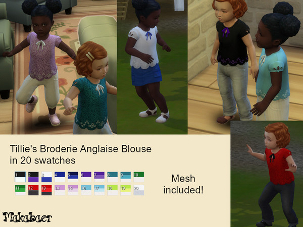 Sims 4 — Tillie's Toddler Blouse recolored by makabaer — Available in 20 swatches for Toddler Everyday, Party, Formal and