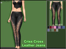 Sims 4 — Criss Cross Leather Jeans by MsBeary — Leather jeans with open crisscrossing front panels. 13 colors