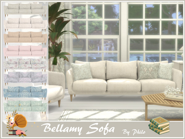 Sims 4 — Philo_Bellamy Sofa by philo — With its soft and muted colours, this living room deco set will be a perfect