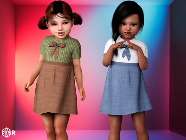 Sims 4 — Makiko - Vintage Bow Dress by Garfiel — This elegant vintage-inspired dress features a striped top with a