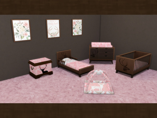 Sims 4 — Pink Camo Crib [chicchatter87] by chicchatter872 — Recolored Nursery Set in a Pink Camo Theme