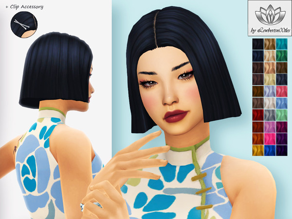 Sims 4 — Cali Hair by Lewbertsn00tles — A simple short bob hairstyle with a sparkling clip accessory add-on. Maxis Match