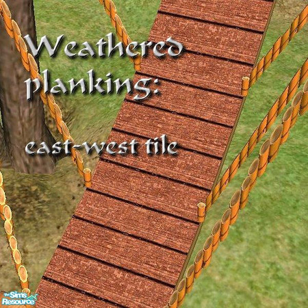 Sims 2 — Weathered Planks - EastWest by Tiko — Worn, flaking outdoor plank tiles running east-west across a lot. Pairs