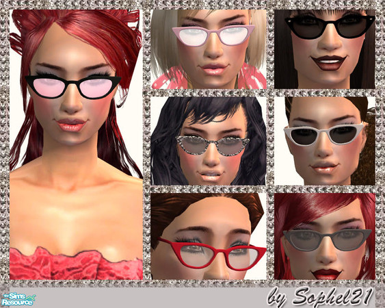 Sims 2 — Cateyes Recolours by Sophel21 — set of 7 glasses in different style - based on the amazing mesh from Shannanigan
