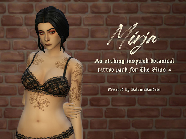 Sims 4 — [salamisandals]MIRJAchest.package by salamisandals — An etching-inspired set of floral tattoos available in five