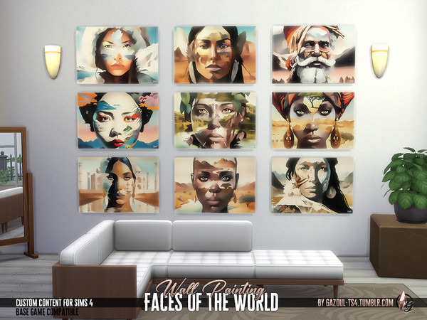 Sims 4 — Faces of the World by Gazoul — Mural representing the beauty of the world through faces. -9 Swatches Maxis Match