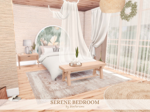Sims 4 — Serene Bedroom by BlusterSims — Beautiful bedroom in light tones. Size: 6x5