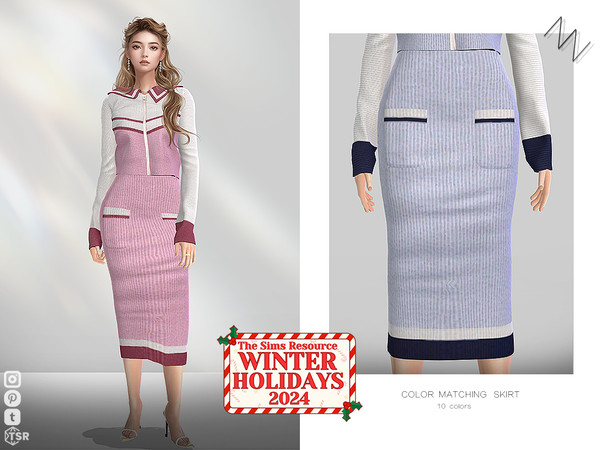 Sims 4 — COLOR MATCHING  SKIRT by ZNsims — color matching, skirt, high waist, curves, pockets