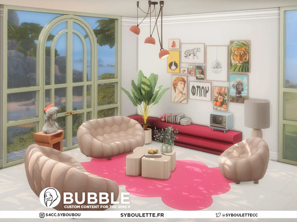 Sims 4 — Bubble - Glass Door (tall) by Syboubou — Bubble CC set is a lively, vibrant living room collection inspired by