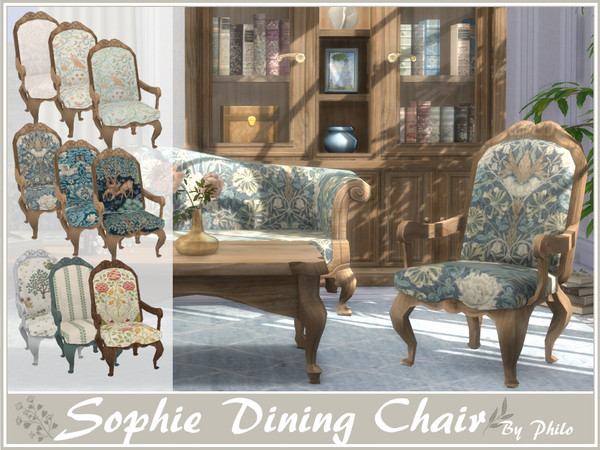 Sims 4 — Philo_Sophie Dining Chair by philo — With its wooden furniture and floral fabrics, this set will give your