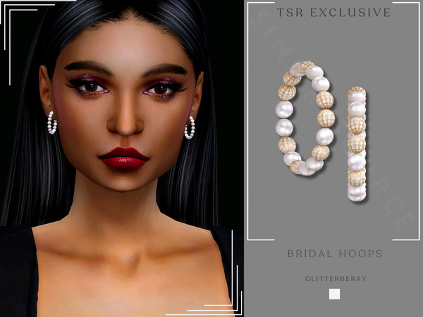 Sims 4 — Bridal Hoop Earrings by Glitterberryfly — A gorgeous bridal hoop earring with pearls and diamonds