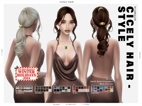 Sims 4 — LeahLillith_CicelyHairstyleAccessories_MM.package by Leah_Lillith — All LODs, Smooth bones, Custom CAS
