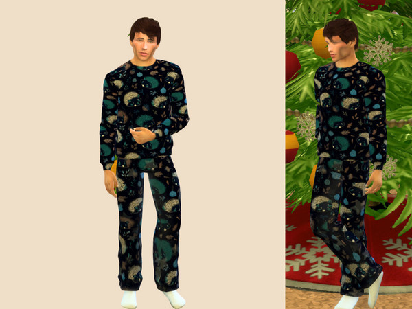 Sims 4 — Men Hedgehog Pjs by SimmerClara — Animal Print Pjs for the whole family