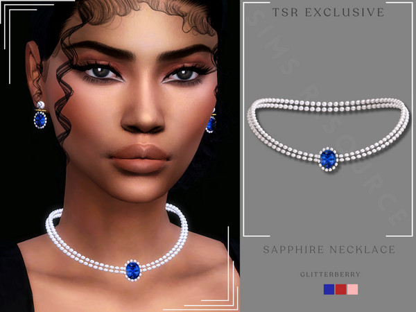 Sims 4 — Sapphire Necklace by Glitterberryfly — A two strand pearl necklace with sapphire pendant. Also comes in a ruby