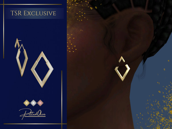 Sims 4 — Chasca Earrings by Pitted0live — Geometric style metal chevron earrings Custom catalog image