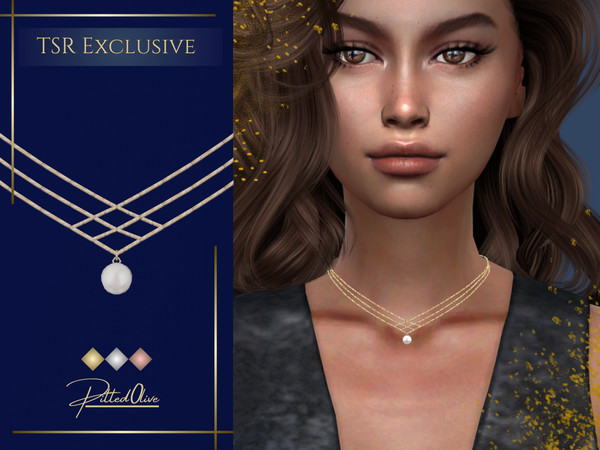 Sims 4 — Kellie Necklace by Pitted0live — Dainty multi chain necklace with a pearl pendant Custom catalog image
