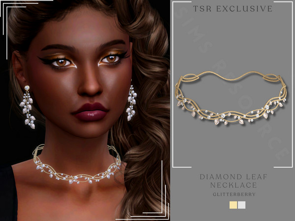 Sims 4 — Diamond Leaf Necklace by Glitterberryfly — A diamond leaf necklace set in gold or silver