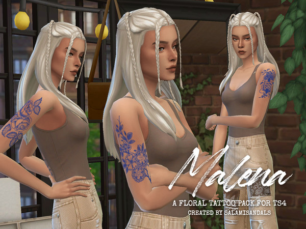 Sims 4 — [salamisandals]malenabicep_left.package by salamisandals — Blue floral tattoos inspired by Delft pottery and