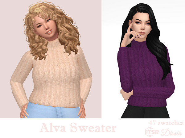 Sims 4 — Alva Sweater by Dissia — Long sleeves knitted ribbed turtleneck sweater