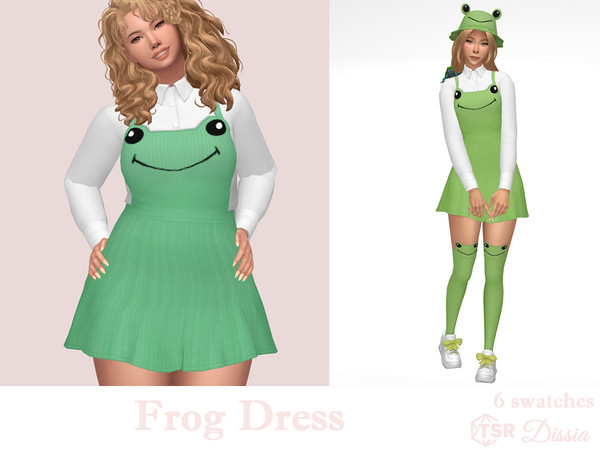 Sims 4 — Frog Dress by Dissia — Dungarees short frog themed dress with white shirt under