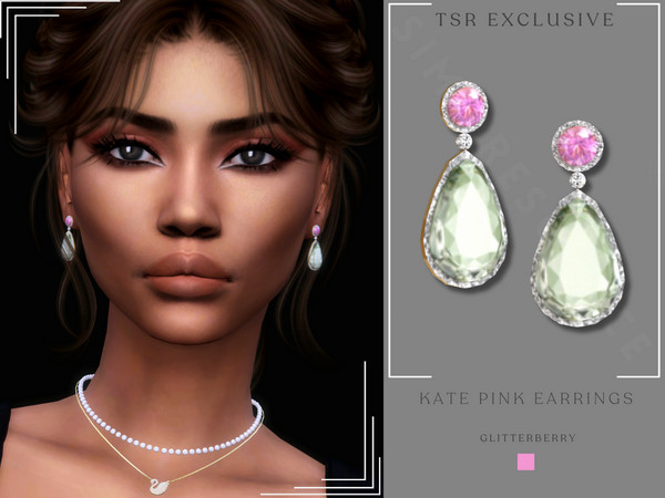 Sims 4 — Kate Pink Earrings by Glitterberryfly — A pink and green diamond earring set in gold