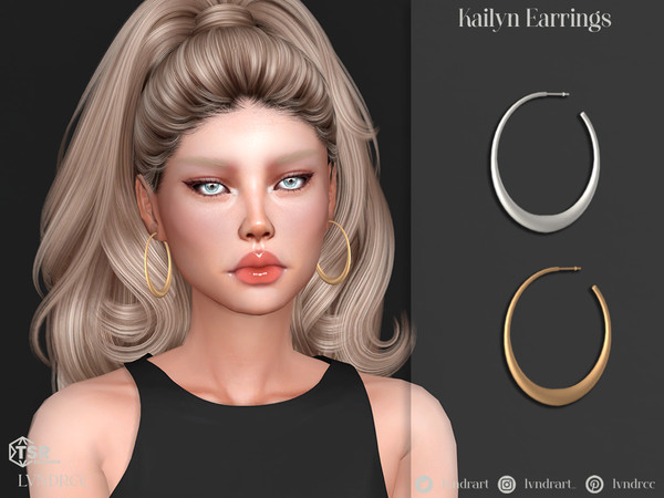Sims 4 — Kailyn Earrings by LVNDRCC — Large, modern statement hoops, perfect as eye catching focal point of every outfit.