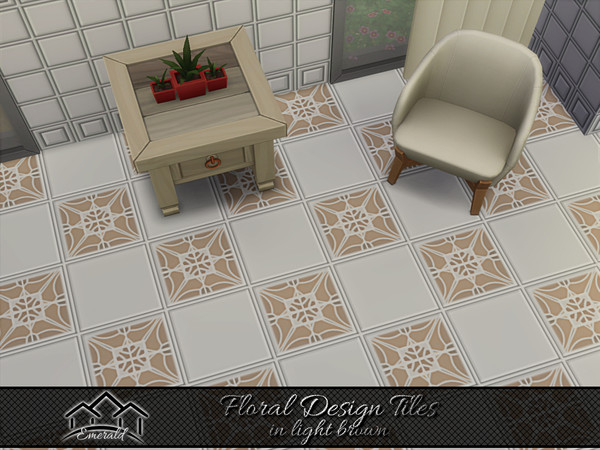 Sims 4 — Floral Design Tiles in light brown1 by Emerald — Add impressive, unique floral design tiles to accent your home.