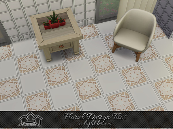 Sims 4 — Floral Design Tiles in light brown3 by Emerald — Add impressive, unique floral design tiles to accent your home.