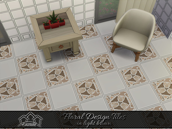 Sims 4 — Floral Design Tiles in light brown6 by Emerald — Add impressive, unique floral design tiles to accent your home.