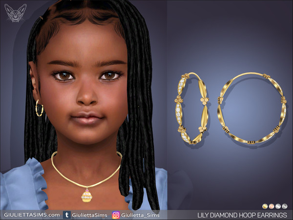 Sims 4 — Lily Diamond Hoop Earrings For Kids by feyona — Lily Diamond Hoop Earrings For Kids come in 4 colors of metal: