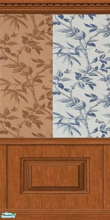 Sims 2 — Leaves Wainscot Wall Collection by FluffyAuntyDi — 2 Beautiful walls with leaf wallpaper on a wainscoted wall